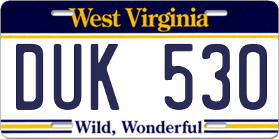 WV license plate DUK530