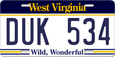 WV license plate DUK534