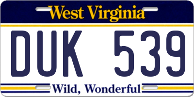 WV license plate DUK539