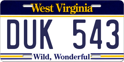 WV license plate DUK543
