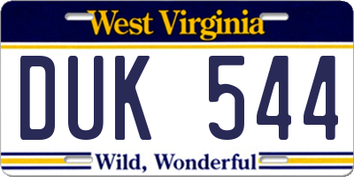WV license plate DUK544