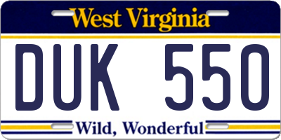 WV license plate DUK550