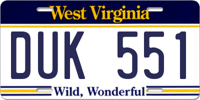 WV license plate DUK551