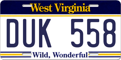 WV license plate DUK558