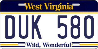WV license plate DUK580