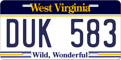 WV license plate DUK583