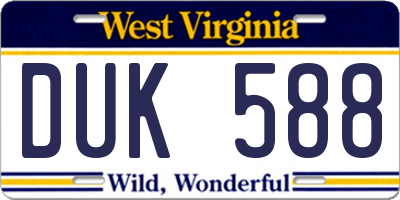 WV license plate DUK588