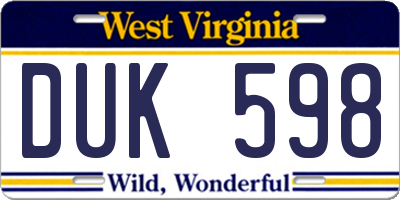 WV license plate DUK598