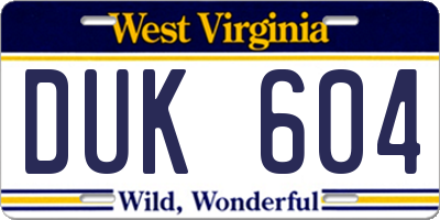 WV license plate DUK604