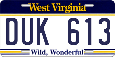 WV license plate DUK613