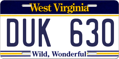 WV license plate DUK630