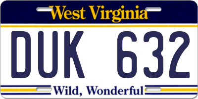 WV license plate DUK632