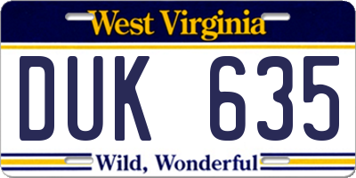 WV license plate DUK635