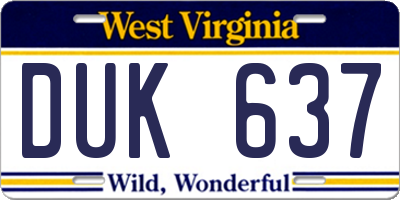 WV license plate DUK637