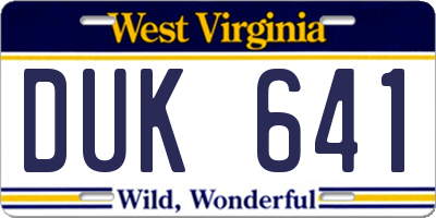 WV license plate DUK641