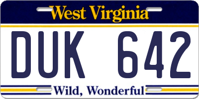 WV license plate DUK642