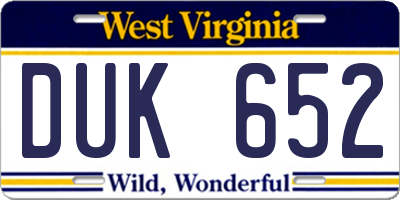 WV license plate DUK652