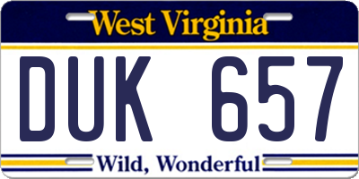 WV license plate DUK657