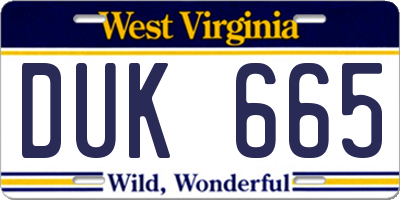WV license plate DUK665