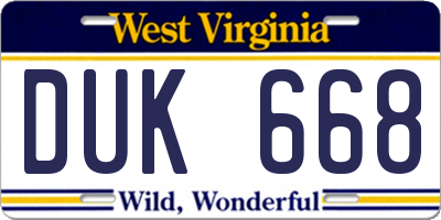 WV license plate DUK668