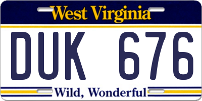 WV license plate DUK676
