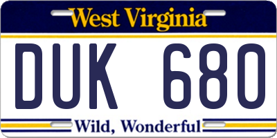 WV license plate DUK680