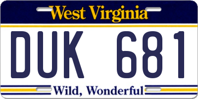 WV license plate DUK681