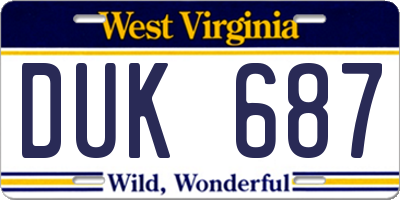 WV license plate DUK687