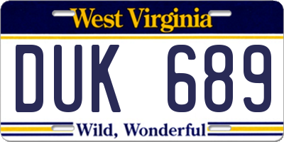 WV license plate DUK689