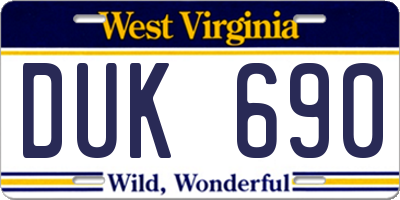 WV license plate DUK690