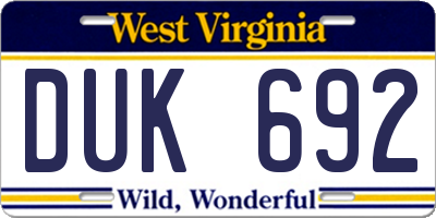WV license plate DUK692