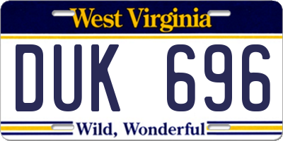 WV license plate DUK696