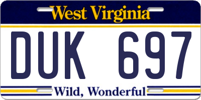 WV license plate DUK697