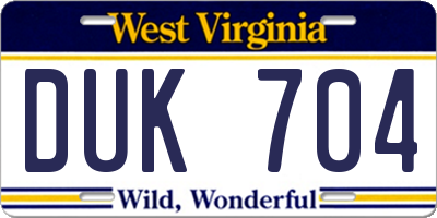 WV license plate DUK704
