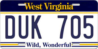 WV license plate DUK705