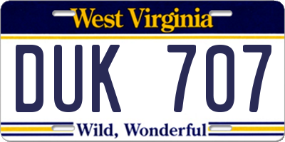 WV license plate DUK707
