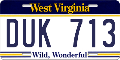 WV license plate DUK713