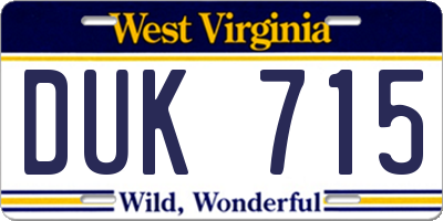 WV license plate DUK715