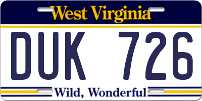 WV license plate DUK726