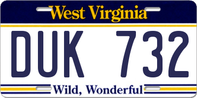 WV license plate DUK732