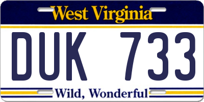 WV license plate DUK733