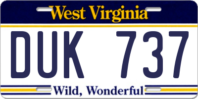 WV license plate DUK737
