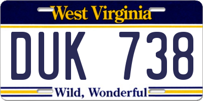 WV license plate DUK738