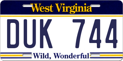 WV license plate DUK744
