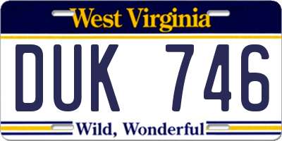 WV license plate DUK746