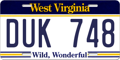 WV license plate DUK748