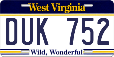 WV license plate DUK752