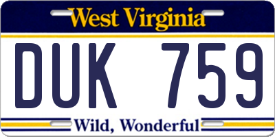 WV license plate DUK759