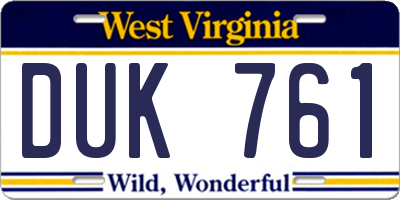 WV license plate DUK761