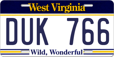 WV license plate DUK766